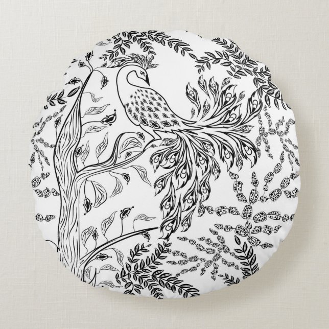 Vuurvogel Rond Kussen (Voorkant)