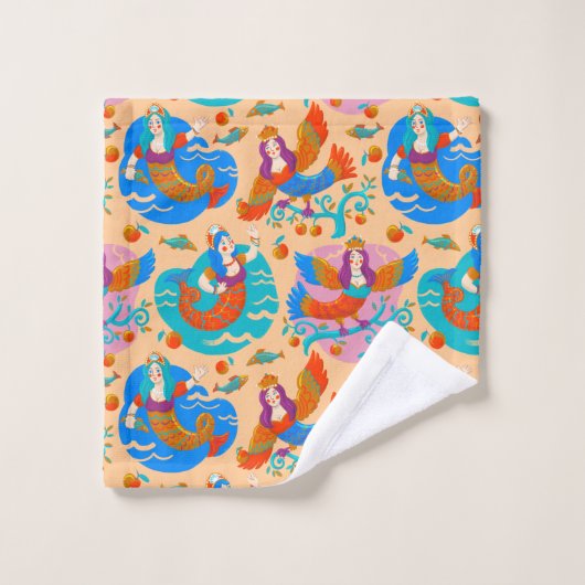 Vuurvogels en zeemachtigen bad handdoek (Wasdoekje)