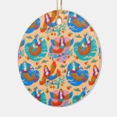 Vuurvogels en zeemachtigen keramisch ornament (Links)