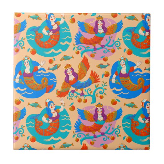 Vuurvogels en zeemachtigen tegeltje (Voorkant)