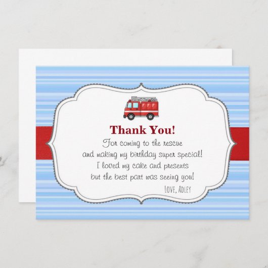 Vuurvrachtwagen Birthday Hartelijk dank Bedankkaart (Voorkant / Achterkant)