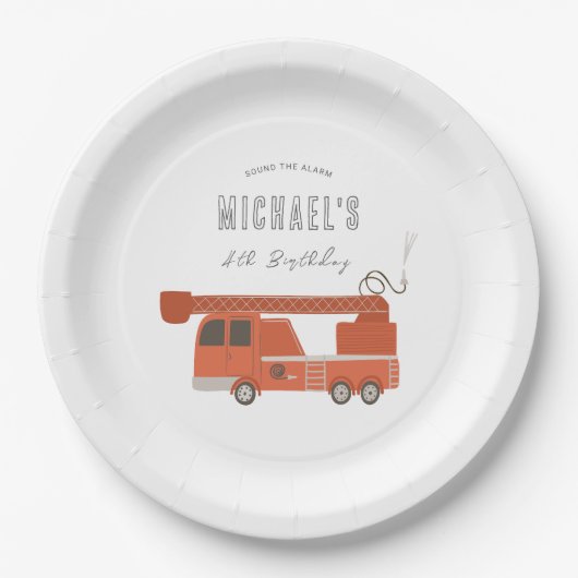 Vuurvrachtwagen Birthday Papieren Bordje (Voorkant)