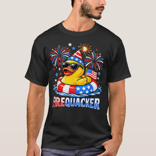 Vuurvreter Grappige 4 juli Patriottische Eend T-shirt (Voorkant)