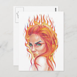 Vuurvrouw Surreal fantasy Portret tekening kunst Briefkaart