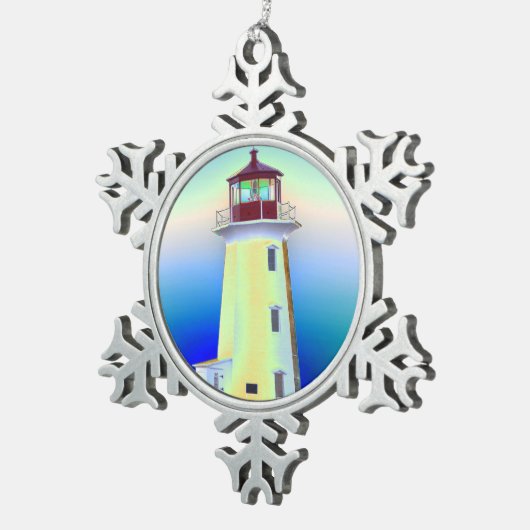 Vuurvuurtoren - Peggy's Cove Nova Scotia Tin Sneeuwvlok Ornament (Rechts)