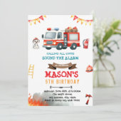 Vuurwagen en Dalmatiër hond uitnodiging (Staand voorkant)