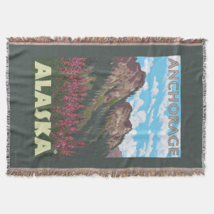 Vuurweed en bergen - Anchorage, Alaska Deken