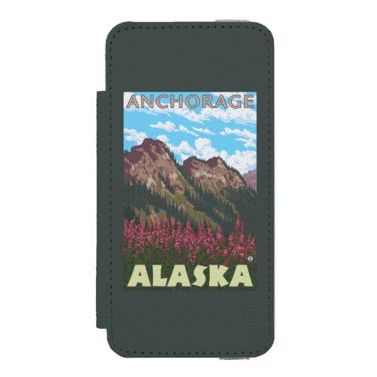 Vuurweed en bergen - Anchorage, Alaska Incipio iPhone Portemonnee Hoesje (Voorkant Agenda)