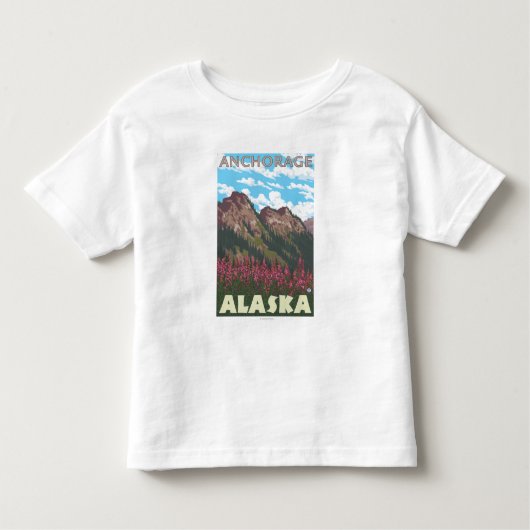 Vuurweed en bergen - Anchorage, Alaska Kinder Shirts (Voorkant)