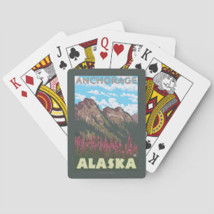 Vuurweed en bergen - Anchorage, Alaska Pokerkaarten