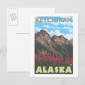 Vuurweed en bergen - Ketchikan, Alaska Briefkaart (Voorkant / Achterkant)