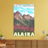 Vuurweed en bergen - Ketchikan, Alaska Canvas Afdruk (Insitu (Woonkamer))