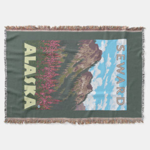 Vuurweed en bergen - Seward, Alaska Deken