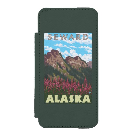 Vuurweed en bergen - Seward, Alaska Incipio iPhone Portemonnee Hoesje (Voorkant Agenda)