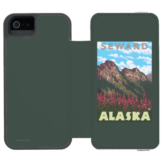 Vuurweed en bergen - Seward, Alaska Incipio iPhone Portemonnee Hoesje (Agenda Open)