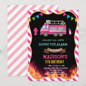 Vuurweerktruck meisje verjaardagsuitnodiging kaart (Voorkant / Achterkant)