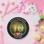 Vuurwerk 10e verjaardag met naam papieren bordje (Feest)