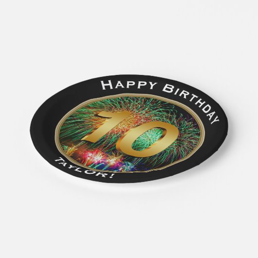 Vuurwerk 10e verjaardag met naam papieren bordje (Gekanteld)