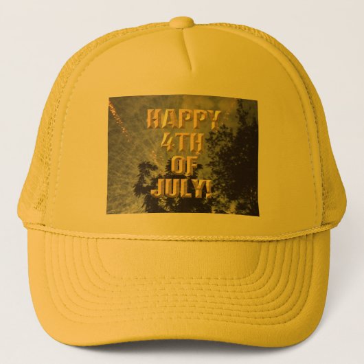 Vuurwerk 19 4th van juli gele trucker hoed trucker pet (Voorkant)