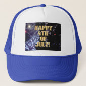 Vuurwerk 1 4 juli blauwe trucker hoed trucker pet (Voorkant)