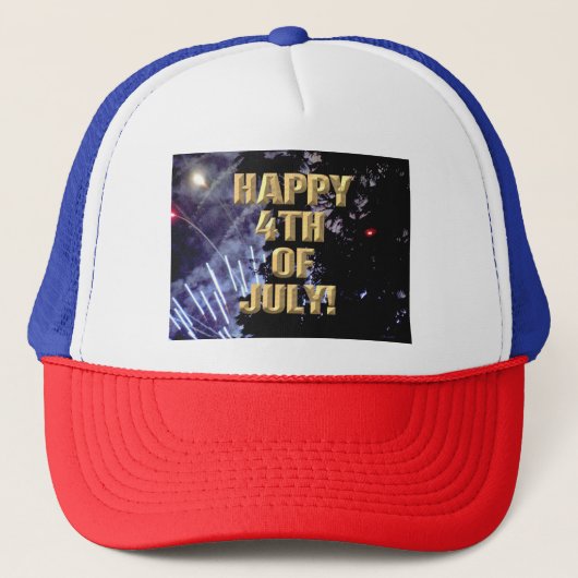 Vuurwerk 1 4 juli rood wit blauw trucker hoed pet (Voorkant)