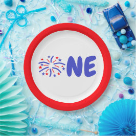 Vuurwerk 1e verjaardag papieren bordje