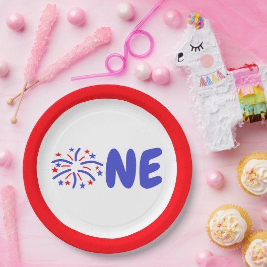 Vuurwerk 1e verjaardag papieren bordje (Feest)