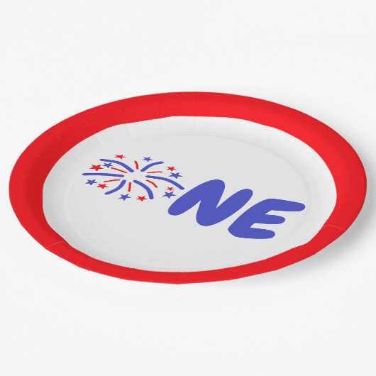 Vuurwerk 1e verjaardag papieren bordje (Gekanteld)