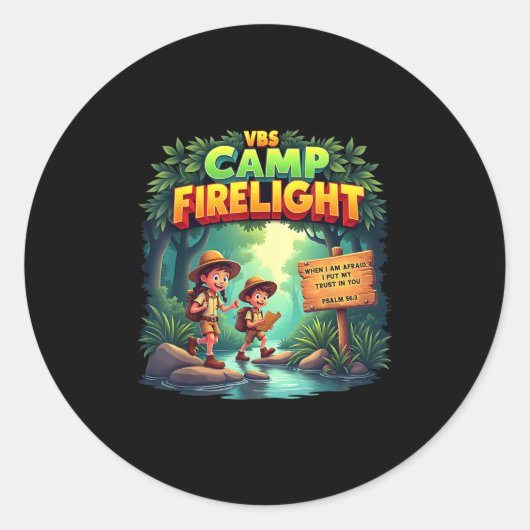 Vuurwerk 2025 VBS Camp Firelight Camp Vacation Bib Ronde Sticker (Voorkant)