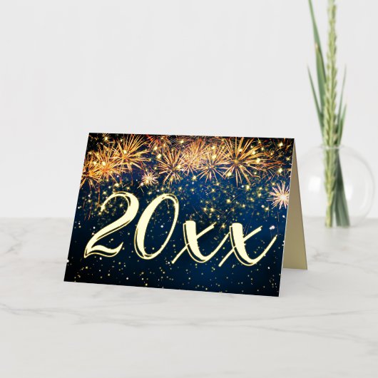 Vuurwerk 2026 Gelukkig Nieuwjaar Vrolijk Kerstgoud Folie Feestdagenkaart (Voorkant)