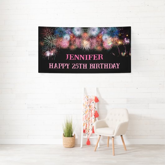 Vuurwerk 25e verjaardag roze en zwart spandoek (Insitu)