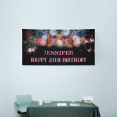 Vuurwerk 25e verjaardag roze en zwart spandoek (Beurs)