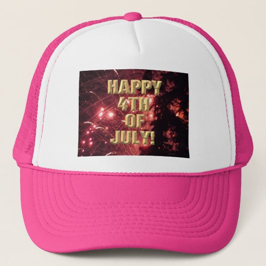 Vuurwerk 3 4 juli hete roze trucker hoed pet (Voorkant)