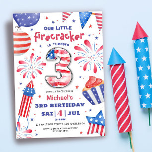 Vuurwerk 4 juli 3e verjaardag Patriotisch Schattig Kaart