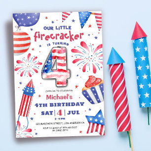 Vuurwerk 4 juli 4e verjaardag Patriottisch Cute Kaart