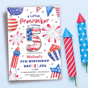 Vuurwerk 4 juli 5e verjaardag Patriottisch Cute Kaart
