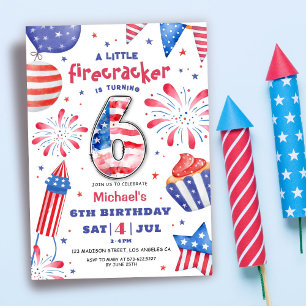 Vuurwerk 4 juli 6e verjaardag Patriottisch Cute Kaart