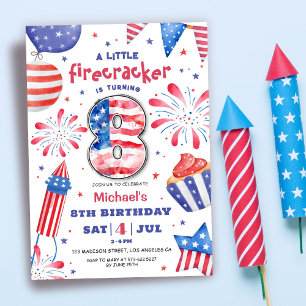 Vuurwerk 4 juli 8e verjaardag Patriottisch Cute I Kaart