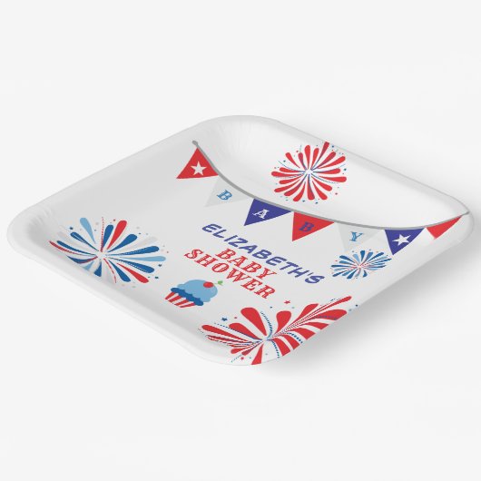 Vuurwerk 4 juli Baby shower Papieren Bordje (Gebogen)