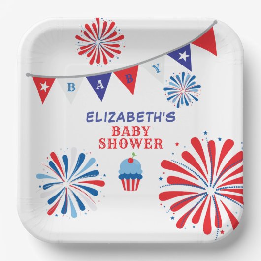 Vuurwerk 4 juli Baby shower Papieren Bordje (Voorkant)