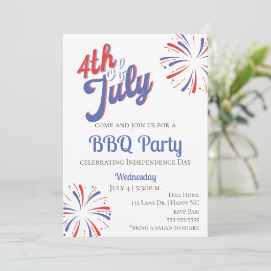 Vuurwerk 4 juli BBQ Party Uitnodiging (Staand voorkant)