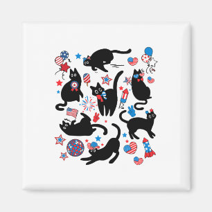 Vuurwerk 4 juli Black Cat USA Vlag Schattige Cat K Magneet