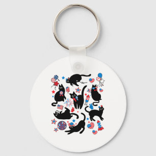 Vuurwerk 4 juli Black Cat USA Vlag Schattige Cat K Sleutelhanger
