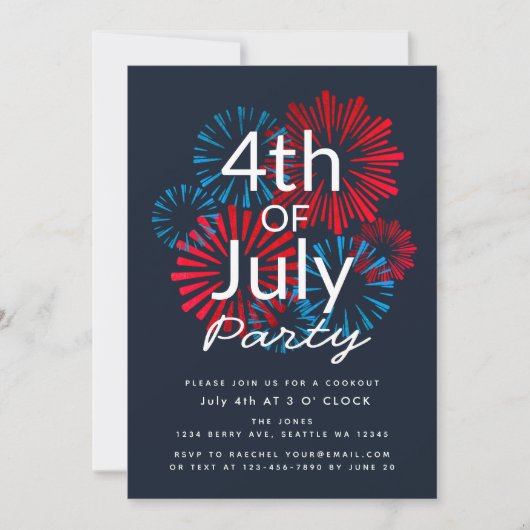 Vuurwerk 4 juli Cookout Uitnodiging (Voorkant)