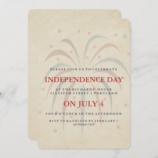 vuurwerk 4 juli feestuitnodiging kaart (Voorkant / Achterkant)