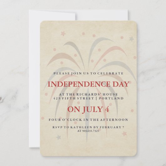 vuurwerk 4 juli feestuitnodiging kaart (Voorkant)