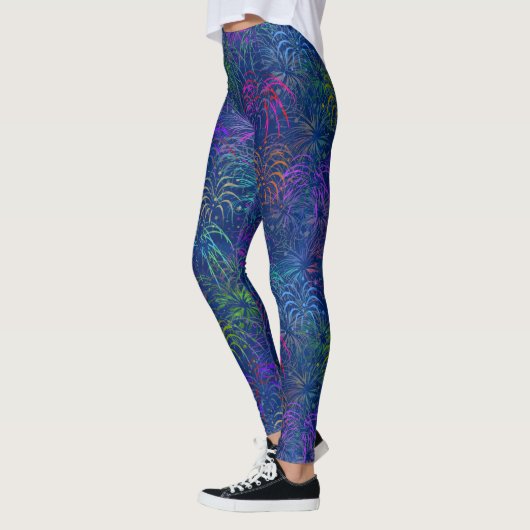 Vuurwerk, 4 juli, kleurrijk zomerkaarpatroon leggings (Links)