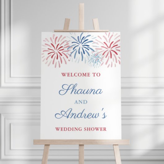 Vuurwerk 4 juli koppel bruidsbad feest begrroeting poster