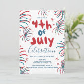 Vuurwerk 4 juli sterren BBQ Flyer uitnodiging  (Staand voorkant)