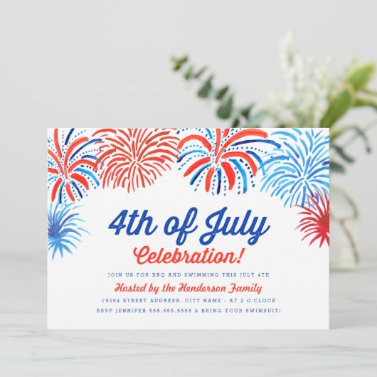 Vuurwerk 4 juli Uitnodigen Kaart (Staand voorkant)